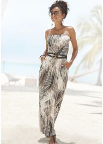 Lascana Damen Maxikleid, braun, modisch, Gr. 38, bedruckt, Jersey, Obermaterial: 95% Viskose, 5% Elasthan, Kleider, mit Alloverdruck und Taschen,