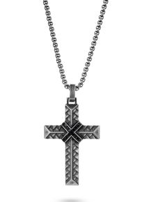 Firetti Herren Kette mit Anhänger "Schmuck Geschenk Woven/Kreuz", Edelstahl, L: 55cm B: 2,5mm, schwarz, Edelstahl, B:2,5mm, Halsketten, mit Zirkonia