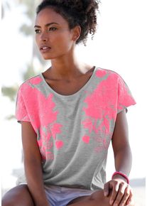 Vivance Damen T-Shirt, grau, casual, Gr. 36, bedruckt, Jersey, Obermaterial: 65% Polyester, 35% Viskose, Shirts, mit Neonprint, Kurzarmshirt, lockere
