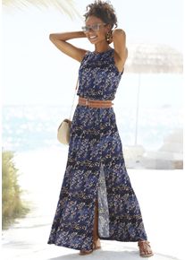 Vivance Damen Maxikleid, bunt, modisch, Gr. 36, bedruckt, Jersey, Obermaterial: 100% Viskose, Kleider, mit Seitennahttaschen und Schlitz, lockeres