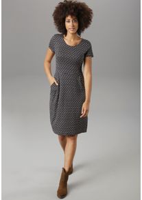 Damen Jerseykleid, schwarz, casual, Gr. 36, Aniston SELECTED, gepunktet, Jersey, Obermaterial: 95% Viskose, 5% Elasthan, Kleider, mit bunten Punkten