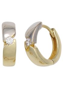 Jobo Damen Paar Creolen, Gelbgold 333, gold, Gelbgold 333, Ohrringe, rund 333 Gold bicolor mit Zirkonia