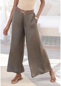 Lascana Damen Webhose, grün, modisch, Gr. 34, unifarben, Satin, Obermaterial: 100% Polyester, Hosen, aus leichter Satinqualität, weite Palazzohose