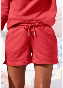 H.I.S. H.I.S Damen Sweatshorts, Gr. 36, rot, Interlock, Obermaterial: 60% Baumwolle, 40% Polyester, unifarben, Basic, Hosen, im maritimen Stil, Loungewear,