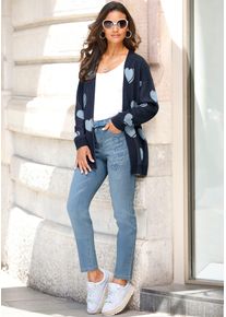 Classic Basics Damen Jacquardstrickjacke, blau, Gr. 42, gemustert, 100% Polyacryl, Strickjacken