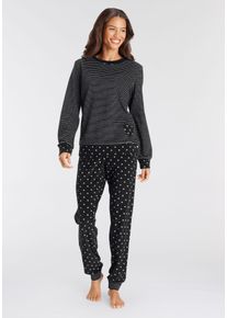 Vivance Dreams Damen Pyjama, Gr. 36, grau, Frottee, Obermaterial: 80% Baumwolle, 20% Polyester, gemustert, gestreift, feminin, Homewear-Sets, aus