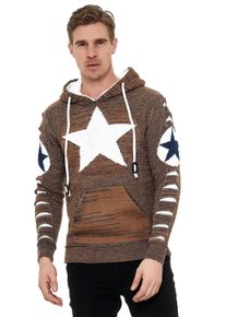 Rusty Neal Herren Kapuzensweatshirt, braun, sportlich, Gr. XXL, mehrfarbig, 70% Polyacryl, 30% Baumwolle, Sweatshirts, mit großem Stern-Design