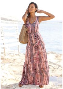 Buffalo Damen Maxikleid, rosa, modisch, Gr. 46, Jersey, Obermaterial: 100% Viskose, Kleider, mit modischen Volants und Allover-Druck, Sommerkleid,