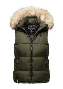 Marikoo Damen Steppweste "Eisflöckchen", grün, Gr. M, Obermaterial: 100% Polyester / Innenmaterial: 100% Polyester / Kunstfell: 90% Polyacryl, 10%