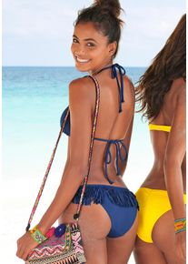 Buffalo Damen Bikini-Hose "Happy", blau, Gr. 34, unifarben, Microfaser, Polyamid, Microfaser, Badehosen, in knapper Brasilien-Form mit Fransen