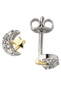 Jobo Paar Ohrstecker "Mond Stern", Silber 925 (Sterlingsilber), gold, Silber 925 (Sterlingsilber), Ohrringe, 925 Silber bicolor vergoldet mit 22