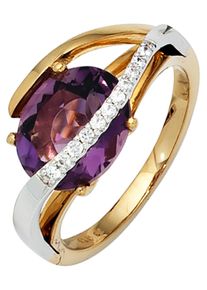 Jobo Damen Diamantring, 56, P1 = bei 10-facher Vergrößerung erkennbare Einschlüsse, Gelbgold 585-Weißgold 585-Diamanten, lila, Gelbgold 585, Weißgold