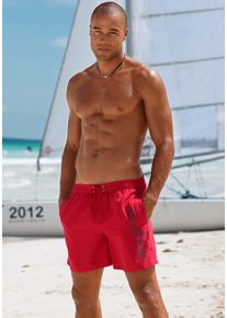 s.Oliver Herren Badeshorts "Philip", rot, Gr. M, unifarben, Microfaser, Polyester, Badehosen, mit Logo-Print im Used-Look