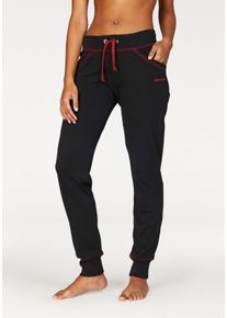 Damen Relaxhose, BENCH. LOUNGEWEAR, Gr. 32, bunt, Interlock, Obermaterial: 60% Baumwolle, 40% Polyester, unifarben, kontrastfarbene Details, Basic,