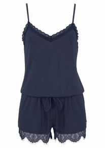 Lascana Damen Playsuit, Gr. 34, blau, Single Jersey, Obermaterial: 66% Polyester, 29% Viskose, 5% Elasthan, elegant, Overalls, mit Spitzensaum