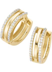 Firetti Damen Paar Creolen "Schmuck Geschenk Gold 375 Ohrschmuck Ohrringe Klappcreolen", Gelbgold 375, gold, Gelbgold 375, Ohrringe, mit Zirkonia
