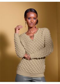 CRÉATION L CREATION L Damen Ajourpullover "Pullover", beige, Gr. 38, unifarben, 68% Polyacryl, 28% Polyester, 4% Elasthan, Pullover