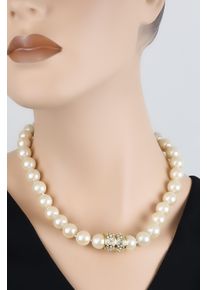 Damen Kette mit Anhänger "Karlsruhe", beige, elegant, Collezione Alessandro, Metall, Halsketten, 23 Karat vergoldet