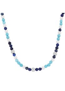 Damen Collier "mit Zirkonia, Steinkugeln und Muschelkern-Perlen, Silber 925", 45cm, Silber 925 (Sterlingsilber), blau, Giorgio Martello MILANO,