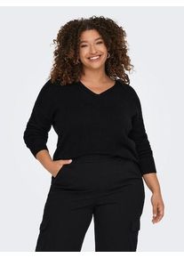 Only CARMAKOMA Damen V-Ausschnitt-Pullover "CARMARGARETA LS PULLOVER KNT NOOS", schwarz, casual, Gr. L, unifarben, Strick, Feinstrick, Obermaterial: