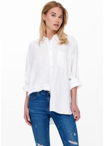 Only Damen Longbluse "ONLTOKYO L/S LINEN BLEND SHIRT", weiß, modisch, Gr. L, unifarben, Web, Obermaterial: 55% Leinen, 45% Viskose, Blusen, mit Leinen