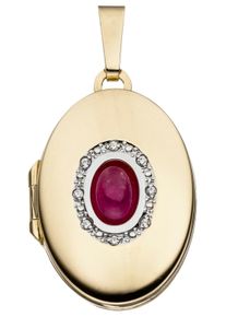 Jobo Damen Medallion-Anhänger "Anhänger Medaillon oval", Gelbgold 333, gold, Gelbgold 333, Schmuckanhänger, 333 Gold mit Rubin und Zirkonia