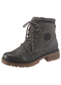 Tom Tailor Damen Schnürboots, Gr. 36, grau, Nubuklederimitat, Textil, used, klassisch, Schuhe, mit Strickkragen