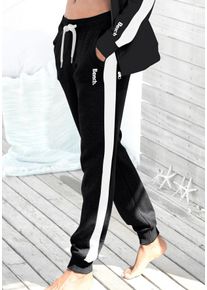 Damen Sweathose, BENCH. LOUNGEWEAR, Gr. 48, schwarz-weiß, Jersey, Interlock, Obermaterial: 60% Baumwolle, 40% Polyester, unifarben mit Farbeinsatz,