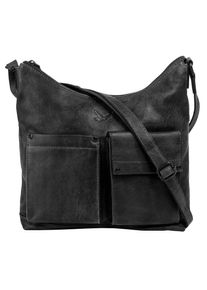Sansibar Damen Umhängetasche, schwarz, Leder, unifarben, leicht glänzend, Taschen, echt Leder