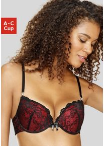 JETTE Damen Push-up-BH, Gr. 70, rot, Spitze, Microtouch, Obermaterial: 60% Polyamid, 35% Polyester, 5% Elasthan, feminin, BHs, mit extra dicken