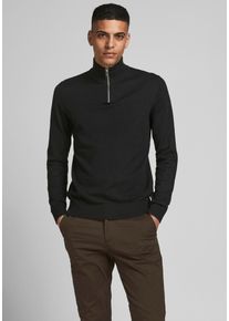 Jack & Jones JACK & JONES Herren Rundhalspullover "EMIL KNIT HALF ZIP", schwarz, modisch, Gr. XS, Feinstrick, Obermaterial: 60% Baumwolle, 20% Nylon, 20% Viskose,