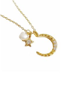 Firetti Damen Kette mit Anhänger "Schmuck Geschenk, Mond & Stern", Silber 925 (Sterlingsilber)-Perlen, L: 44cm B: 2mm, gelb, Silber 925