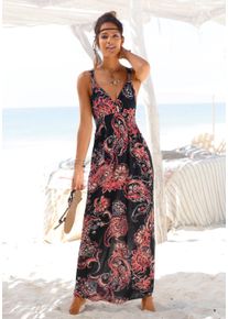 Lascana Damen Maxikleid, schwarz, Gr. 42, Paisley, Jersey, Obermaterial: 100% Viskose, Kleider, mit Paisleydruck und verstellbarem Ausschnitt,
