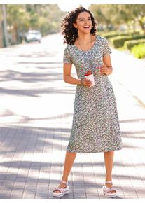Inspirationen Damen Jerseykleid "Jersey-Kleid", grau, Gr. 40, geblümt, gemustert, mehrfarbig, bedruckt, Jersey, Single Jersey, 95% Viskose, 5%