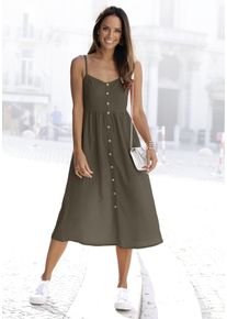Lascana Damen Sommerkleid, grün, modisch, Gr. 36, unifarben, Web, Obermaterial: 58% Viskose, 28% Baumwolle, 14% Leinen, Kleider, aus Leinenmix mit