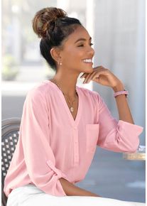 Lascana Damen Schlupfbluse, rosa, modisch, Gr. 34, unifarben, Web, Obermaterial: 100% Viskose, Blusen, mit 3/4-Ärmeln und Knopfleiste, Damenbluse