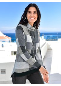 Inspirationen Damen Stehkragenpullover "Pullover", schwarz, Gr. 38, gemustert, mehrfarbig, 45% Viskose, 35% Polyamid, 20% Polyester, Pullover