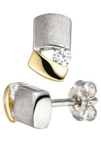 Jobo Damen Paar Ohrstecker, Silber 925 (Sterlingsilber), silber, Silber 925 (Sterlingsilber), Ohrringe, 925 Silber bicolor vergoldet mit Zirkonia