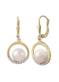Diamonds by Ellen K. Damen Paar Ohrhänger "Gold 375 Perle weiß 8-8,5mm Zirkonia weiß", ONE-SIZE, Gold, gelb, FASCINATION BY ELLEN K., Gold, Ohrringe