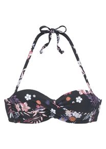 Sunseeker Damen Bügel-Bandeau-Bikini-Top "Bettie", schwarz, Gr. 38, bedruckt, floral, Polyamid, Microfaser, Bikini-Oberteile, in Wickel-Optik