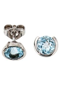 Jobo Damen Paar Ohrstecker, Weißgold 333, weiß, Weißgold 333, Ohrringe, rund 333 Weißgold mit Blautopas