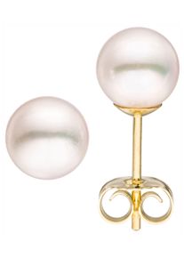 Jobo Damen Paar Ohrstecker, Gelbgold 585-Perlen, gelb, Gelbgold 585, Perlen, Ohrringe, 585 Gold mit Akoya-Zuchtperlen 6,5 mm
