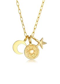 Elli Damen Kette mit Anhänger "Sonne Mond Stern Symbol 925 Silber", 45, Silber 925 (Sterlingsilber), L: 45cm, gold, Silber 925 (Sterlingsilber),