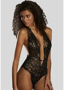 JETTE Damen Body, Gr. 40, schwarz, Spitze, Obermaterial: 90% Polyamid, 10% Elasthan, sexy, Bodies, mit verführerischer Schnürung, sexy Dessous,