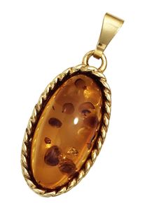 Jobo Damen Ketten-Anhänger "Anhänger oval", Gelbgold 375, gelb, Gelbgold 375, Schmuckanhänger, 375 Gold mit Bernstein
