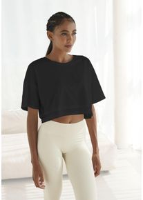 Lascana Damen Kurzarmshirt, schwarz, sportlich, Gr. XS, unifarben, Single Jersey, Obermaterial: 95% Baumwolle, 5% Elasthan, Shirts, mit kastigem