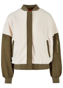 Urban Classics Damen Bomberjacke "Urban Classics Damen Ladies Oversized Sherpa Mixed Bomber Jacket", weiß, casual, Gr. 4XL, unifarben, 100%