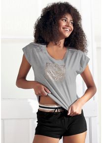 Vivance Dreams Damen Shorty, Gr. 32, schwarz, Single Jersey, Obermaterial: 100% Baumwolle, bedruckt, kontrastfarbene Details, Basic, Homewear-Sets,
