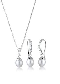Elli Damen Schmuckset "Elegant Perle Kristalle 925 Silber", OneSize, silber, Silber 925 (Sterlingsilber), Schmuck-Sets