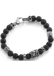 Firetti Herren Armband "Schmuck Geschenk Armschmuck Armkette Lavastein Totenkopf", Edelstahl-Lava-Polyamid, schwarz, Edelstahl, Lava, Polyamid,